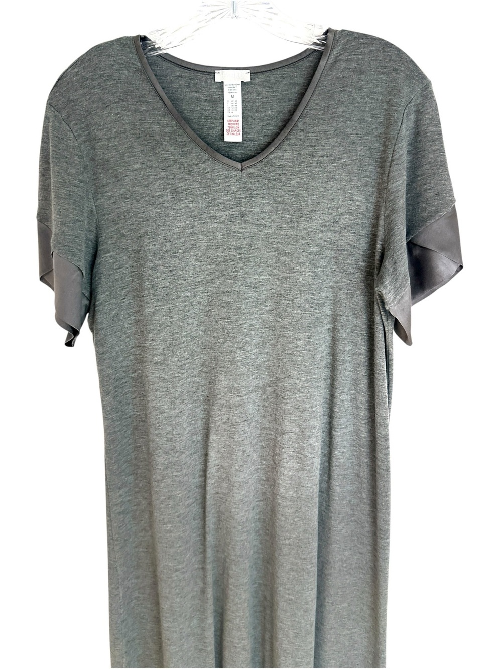 Hanro Cotton Modal Blend V Neck Gray Short Nightgown Size Medium - Picture 6 of 10